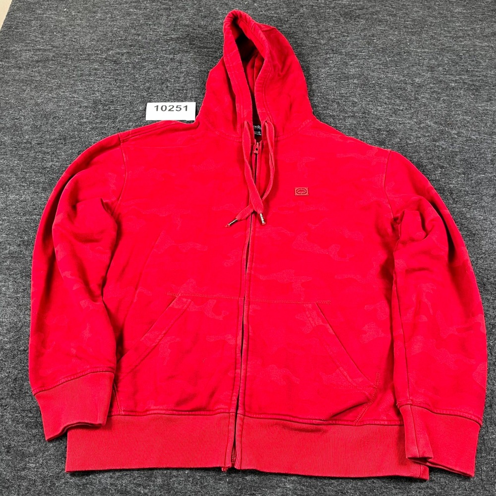 Ecko Unltd Hoodie Mens Large Red Fleece Lined Embroidered Logo Drawstring Zip Up